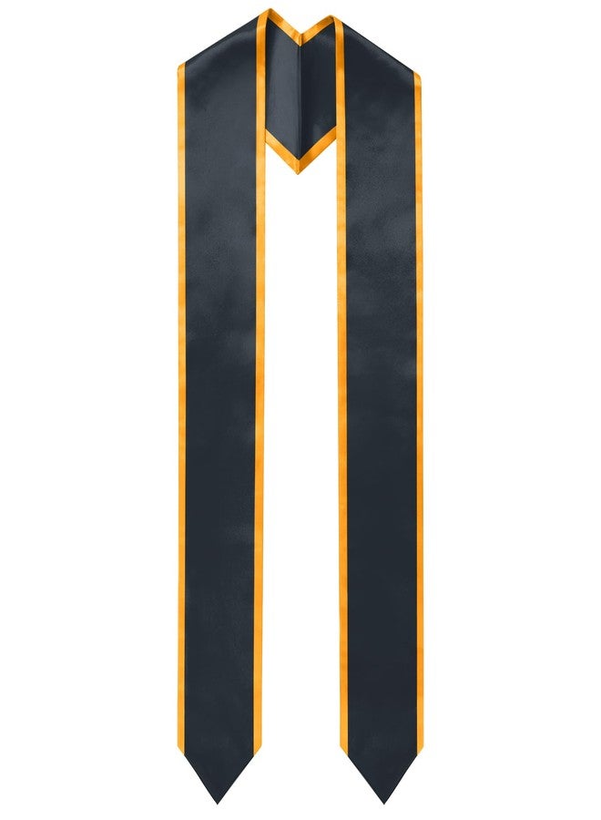 GHGMAO Plain Graduation Stole for Unisex Adult Classic End With Trim Graduation Sash Honor Stoles, 72" Long, 9 Colors (Black and Gold) - Image 1